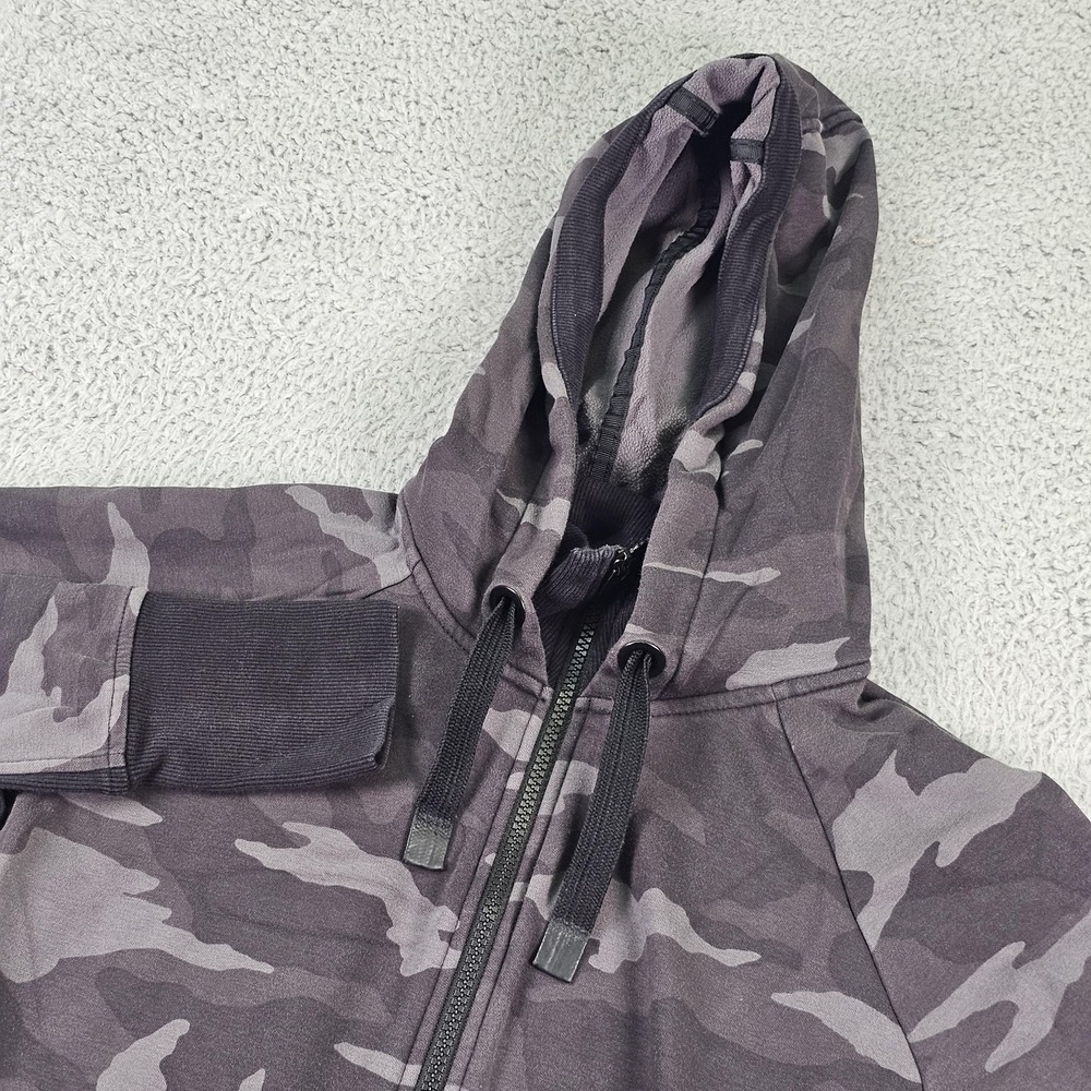 Athleta Hoodie Womens Medium Gray Camo Full Zip Thumbholes Fleece Lined Raglan